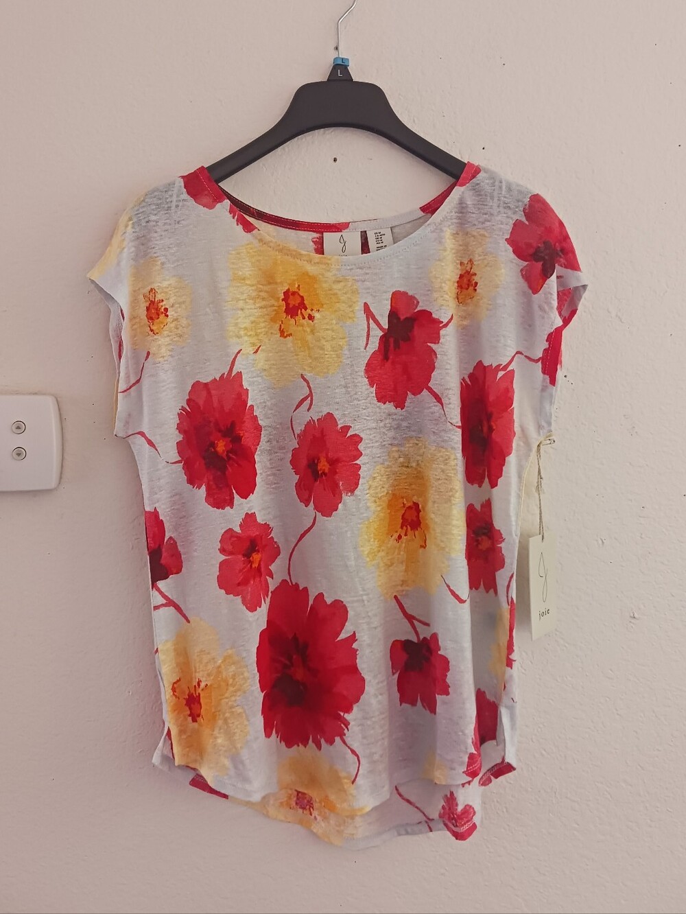 JOIE Cap Sleeve Floral Linen Top